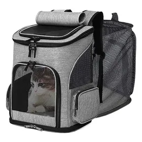 Comparer les prix de Sac à Dos Chat Chien Extensible Sac Transport Pliable pour Petits Chiens avec Laisse de Sécurité Intérieure Gris