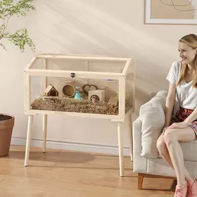 Comparer les prix de Cage hamster habitats pour rongeur bois FSC toit ouvrable 7 plateformes 2 balançoires 110x52x101cm effet bois naturel