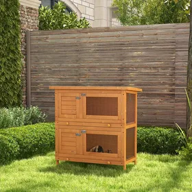 Comparer les prix de Clapier lapin cage à lapin double niveau plateaux coulissants 4 portes verrouillables toit ouvrant 90L x 45l x 90H cm