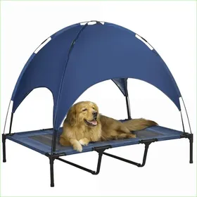 Comparer les prix de Lit pour chien extérieur - Imperméable avec auvent pliable - Bleu foncé