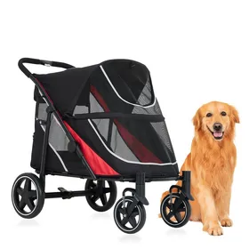 Comparer les prix de Poussette pour chiens Pliage Roues tout-terrain suspension Double entrée Matelas amovible Rangement 112x65x100cm Rouge