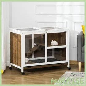 Comparer les prix de Cocosity Cage À Lapin Clapier Sur Roulettes Petit Enclos Animaux En Bois Massif 2 Étages Toit Ouvrant 915 X 533 X 73 Cm Marron