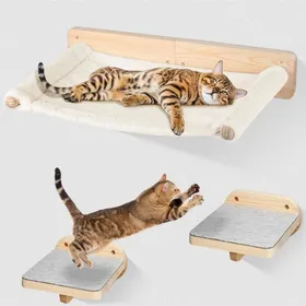 Meilleurs prix pour MIPAN.Lit Hamac Suspendu Mural Pour Chat Peluche Douce + 2 Étagères De Saut En Feutre-Gain De Place - 61*40*15CM＆24.5*17.5*8CM