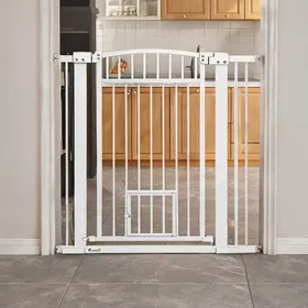 Comparer les prix de Barrière de sécurité réglable 76-104 cm pour chien et chat acier blanc hauteur 95 cm - Blanc Acier 104 x 5 x 95 cm Ref OZPPK1