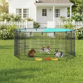 Meilleurs prix pour Parc pour Petits Animaux avec Toit Respirant Protection Solaire 8 Panneaux 138 x 138 x 60 cm Noir dEncre