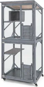 Comparer les prix de GOPLUS Grande Cage pour Chat Enclos Extérieur sur Roues avec Boîte de Repos 2 Plateformes Toit en Asphalte Résistant