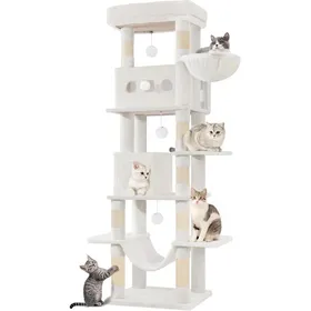 Comparer les prix de 170 cm Grand Arbre à Chat Tour à Chat pour Chats Dintérieur avec Grand Perchoir Tapis Lavable 2 Niches Chats8 GriffoirsBlanc