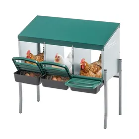 Comparer les prix de Pondoir pour Poules à 3 Compartiments avec Pieds Couvercle Extérieur pour Poulailler Acier Galvanisé Durable Couleur: Vert