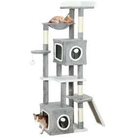 Meilleurs prix pour Arbre à chat - tour de jeux pour chats - PawHut - griffoir et poteaux en sisal  2 niches plateformes - hauteur 165 cm - gris