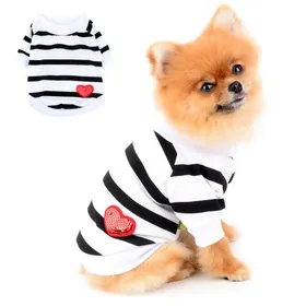 Comparer les prix de Chemises à Rayures pour Chiens de Petite Taille Chats Gilet avec Cœur Rouge t-Shirts pour Animal de Compagnie Débardeurs Blanc XS