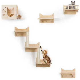 Meilleurs prix pour Cadre Mural Pour Chat En Pin - Lot De 5 Meubles Étagères Et Perchoirs Pour Murs Échelle En Sisal Marches Et Plateforme De Voy