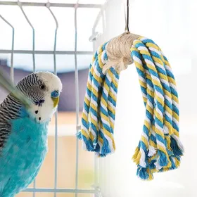 Comparer les prix de Jouet suspendu pour perroquet - SURENHAP - Corde en coton - Non toxique - 16x16 cm - Jaune et bleu