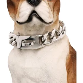 Meilleurs prix pour Collier pour chien en chaîne dorée avec mousqueton de sécuritécollier pour chien en chaîne cubainecollier anti-morsure robuste