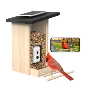 Comparer les prix de Birdfy Ebony Lite - Mangeoire Oiseaux Connectée avec Caméra HD WiFi - Reconnaissance IA des Espèces - Autonomie Panneau Solaire