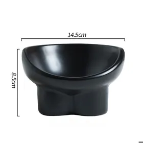 Comparer les prix de Bol surélevé pour chat en céramique - Phoesky - Extra large - 240ml - 14.5x8.5 cm - Noir - Peu profond - Grande hauteur