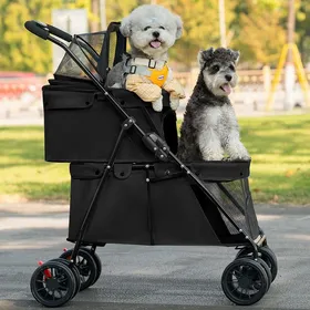 Meilleurs prix pour MIPAN.Double Couche Poussette Chien Chat- Pliable - Avce Ceinture de Sécurité + Animaux Voyage Poussette - 67 x 50 x 95 cm - Noir