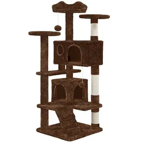 Comparer les prix de Yaheetech Arbre à Chat Multiniveau avec Cachettes Poteaux à Griffer Perchoirs Jouets Rampe 1385 cm de Haut Marron
