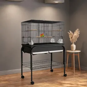 Meilleurs prix pour Grande volière en acier 119 cm avec séparation et roulettes pour perroquet et perruche – Noir 85 x 49 cm