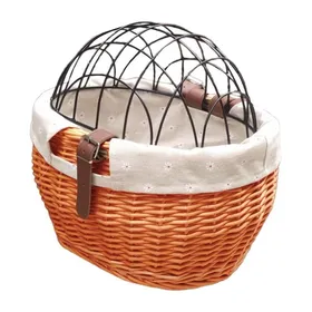 Meilleurs prix pour Panier avant pour vélo, osier, transport de petits chiens et chats, avec housse en treillis métallique