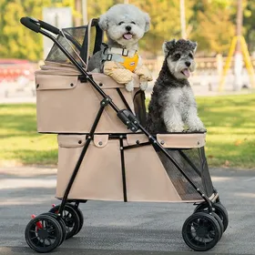 Meilleurs prix pour MIPAN.Double Couche Poussette Chien Chat- Pliable - Avce Ceinture de Sécurité + Animaux Voyage Poussette - 67 x 50 x 95 cm -Rose