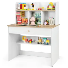 Meilleurs prix pour COSTWAY Bureau pour Enfants 3 Ans+ avec Clapier et 1 Tiroir, Bibliothèque de Rangement pour Lire, Étudier, Dessiner, Blanc