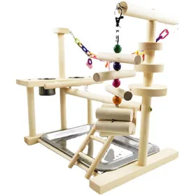 Comparer les prix de Aire de jeux pour oiseaux échelle pivotante interactive colorée aire de jeux en bois pour perroquets avec mangeoire pour