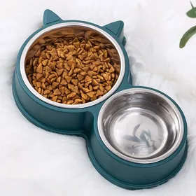 Comparer les prix de Gamelle Chat Chien ，Double Gamelle Antidérapant INOX Facile à Nettoyer Convient aux Chatons ou Chats Adultes.