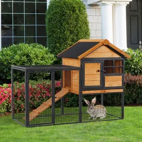 Meilleurs prix pour Clapier cage à lapins cottage Niche supérieure avec rampe et enclos extérieur fenêtre 2 portes verrouillables métal époxy