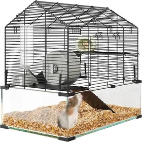 Meilleurs prix pour Grand Cage à Hamster 3 Niveaux Fond en Verre trempé Profond – Habitat Transparent avec Roue dexercicebiberon gamelle