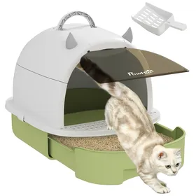 Comparer les prix de Bac à litière fermé chat - PawHut - 2 packs de filtres charbon - poignée de transport - porte translucide - nettoyage facile - vert