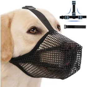 Meilleurs prix pour Muselière réglable pour chien avec sangle Velcro masque facial respirant pour animaux de compagnie (noir taille L)