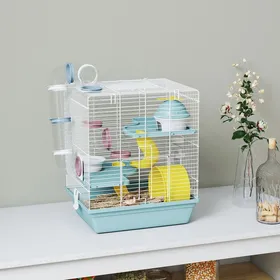 Comparer les prix de Cage hamster cage rongeur à 3 niveaux avec roue dexercice tunnel de jeu gamelle cabane 345 x 275 x 41 cm bleu