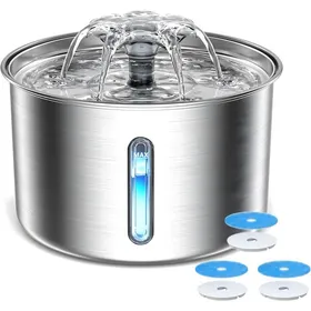 Comparer les prix de Fontaine à Eau pour Chat en Acier Inoxydable3 LUltra silencieusesystème de Filtration avec LED3 filtres Inclus