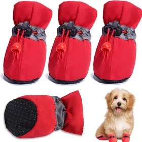 Meilleurs prix pour 4 pièces chaussures chien bottes pattes réfléchissantes antidérapantes taille S/M rouge Label