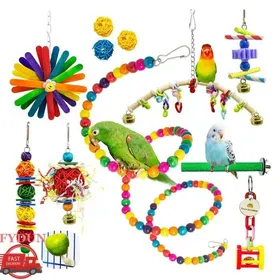 Comparer les prix de FYDUN Jouet à mastication de swing doiseau Ensemble de Jouets de Balançoire pour Perroquets 15 Pièces Colorées animalerie jouet