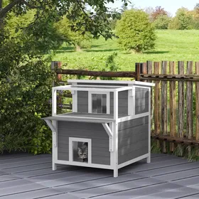 Meilleurs prix pour 10460 Maison pour chats 2 niveaux avec balcon abrité toit ouvrable extérieur intérieur gris clair