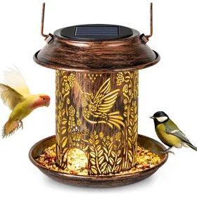 Meilleurs prix pour Mangeoire Oiseaux ExterieurLanterne Solaire Décoration de Jardin Étanche Maison Oiseaux en MétalNichoir Oiseaux avec Lampe Solaire