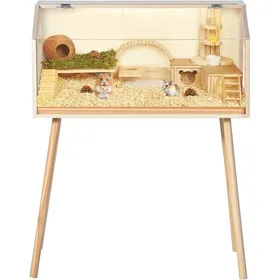 Comparer les prix de Habitat en bois spacieux pour petits animaux Cage à hamsters+ pieds couvercle ouvrable pour hamsters nains gerbilles101x82x40