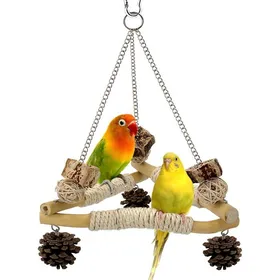 Comparer les prix de Balançoire à oiseaux pour cage avec jouets à mâcher 3 perchoirs enveloppés de sisal et design triangulaire stable