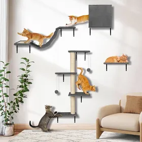 Comparer les prix de 10 pièces Arbre a Chat MuralÉtagères Murales pour Chat Stable Mur descalade en Bois avec GriffoirBallePlanche à Gratter (Gris)
