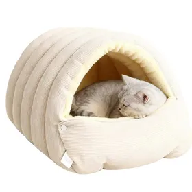 Comparer les prix de Panier Confortable pour Chat - 45 x 30 x 19 cm. Panier DIntérieur pour Chat de Style Grotte Avec Housse Amovible et Lavable(Beige)