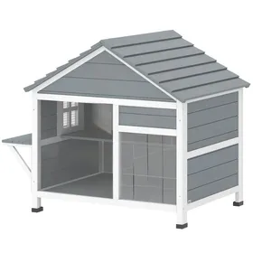 Meilleurs prix pour LIA Maison pour Chat Extérieur Toit Ouvrant Fenêtre Panoramique Porte à Lamelles et Plateforme de Repos 101x725x81cm Gris