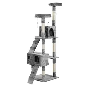 Meilleurs prix pour Arbre à chat griffoir grattoir - PawHut - double niche, peluche sisal naturel - hauteur 170 cm - gris