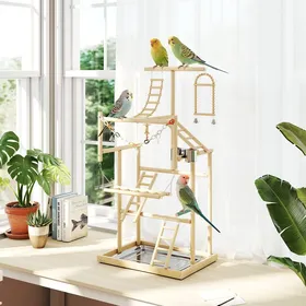 Meilleurs prix pour Aire de jeux pour oiseaux terrain de jeu pour perroquet échelles jouet à chaîne plateau 48x38x95cm bois naturel