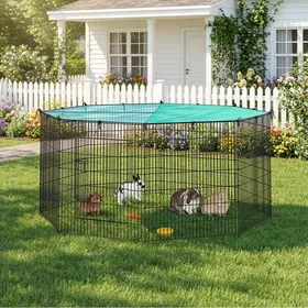 Meilleurs prix pour Parc pour Petits Animaux avec Toit Respirant Protection Solaire 8 Panneaux 175 x 175 x 80 cm Noir dEncre