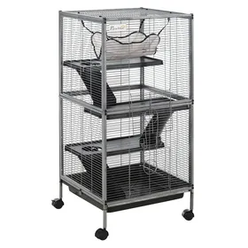 Comparer les prix de Cage pour Petits Animaux Portable à 4 Niveaux Cage Chinchilla Cage Furet avec Roulettes 2 Portes 3 Rampes Hamac et Plateau