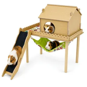 Meilleurs prix pour Maison 3 en 1 pour cochon dInde avec plateformeescalierrampe et cachetteaccessoire pour petits animaux avec hamster60 x 52