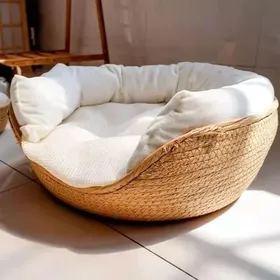 Meilleurs prix pour Lit doux pour animaux de compagnie chenil pour chat et chien canapé en bambou tissé avec oreiller 32x32cm Multicolore CORBEILLE