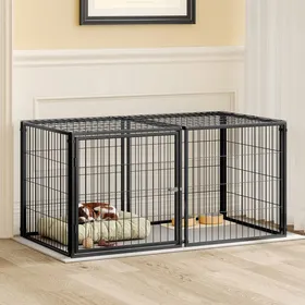 Meilleurs prix pour NuvlaGu - Cage pour chien en acier inoxydable - Avec couvercle de sécurité et porte réglable - 120x60x60 cm - Noir