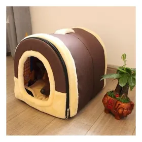 Meilleurs prix pour Niche pour chien chat, grotte pour chat douce, sac de couchage chaud avec coussin amovible pour chiens, chats, lapins - Marron